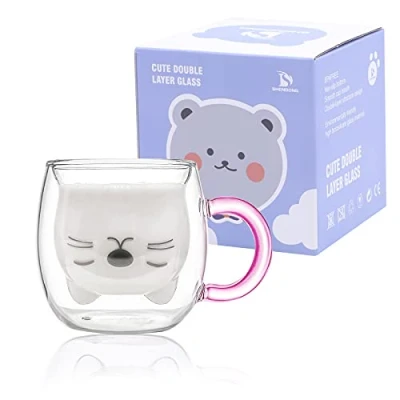 Immagine di tazze per gatti carine con manico Carino gatto tazza da tè e caffè Tazzine in Vetro isolante a doppia parete 250ml Regalo della di latte il compleanno San Valentino