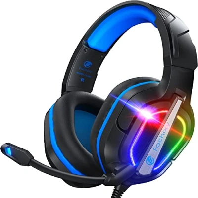 Immagine di Fachixy 「2024 New」 FC200 Cuffie Gaming per PS4 PS5 PC Xbox Nintendo Switch, con Luce RGB, Microfono, Audio Stereo, Cancellazione Del Rumore filo BLU