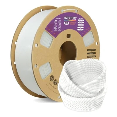 Immagine di OVERTURE ASA Filamento Bianco Premium da 1.75mm, 1kg Bobina(2.2lbs), Precisione Dimensionale +/ 0.03 mm, per Stampante 3D (Bianco)