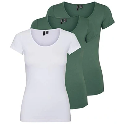 Immagine di VERO MODA Maglietta da donna Vmmaxi My Ss, soft, collo a U, Verde/bianco (2 x Laurel Wreath/1 Bright White)., XS
