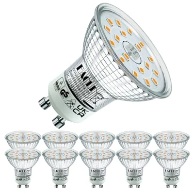 Immagine di EACLL Lampadine LED GU10 4.9W Equivalente a Alogena 70W, Pacco da 10, 515LM Luce Bianco Caldo 2700K, Faretti AC 230V senza Sfarfallio, Angolo Fascio 120 Spot, Non Dimmerabile Lampade Riflettore