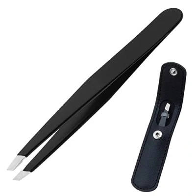 Immagine di GeekerChip Pinza per depilare, pinzetta professionale sopracciglia, pinzette in acciaio inossidabile setole incarnite facciali, depilazione dei peli, colore: nero