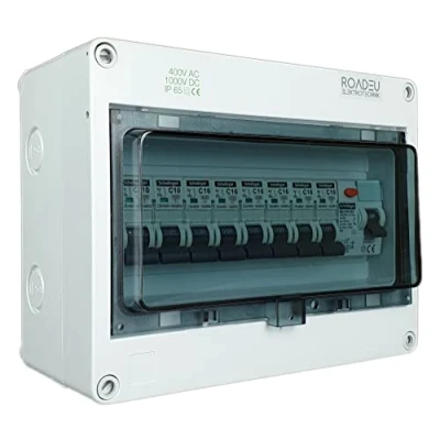 Immagine di RoadEu Scatola Portafusibili Impermeabile IP65 Quadro Elettrico Esterno 230V con Interruttore Differenziale Fusible &quot;C&quot; 16A e 10A 8 Circuiti