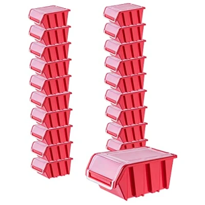 Immagine di KADAX scatola impilabile con coperchio, in plastica PP, portaoggetti, diverse dimensioni e colori, patta per parete degli attrezzi (rosso, 20 pezzi, 155 x 100 mm)