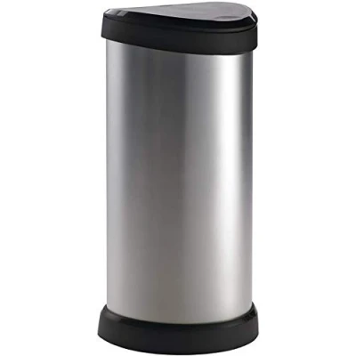 Immagine di CURVER Pattumiera Deco One Touch, Effetto Metallo, Finitura Argento, 40 Litri