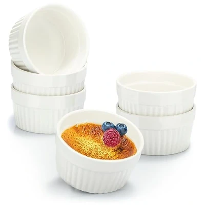 Immagine di com four® 6x Stampi per Soufflé Ciotole in Ceramica Creme Brulè a Prova di Forno Dolci e Pasticceria, Ragù 200 ml Bianco