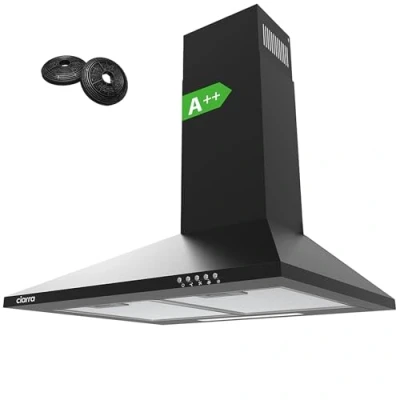 Immagine di CIARRA Classe a Cappa Aspirante 60 cm CBCB6201 370 m3/h da Cucina in Acciaio INOX 3 livelli di potenza illuminazione LED Filtro carbone CBCF002X2(Nero)
