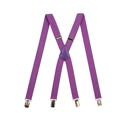 Immagine di Olata Bretelle Sottili a Forma di X, Unisex, Regolabili, Elastiche, con Clip in Metallo, 2,5 cm. Lilla
