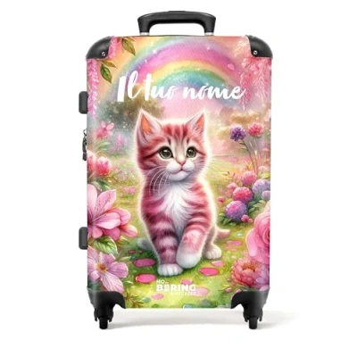 Immagine di NoBoringSuitcases.com Valigia Bambini, Personalizzabile, Trolley Bambina, Per Grande, Serratura TSA, Valigie, Grande 23 kg (67 cm 72 L), (Gattino Rosa)