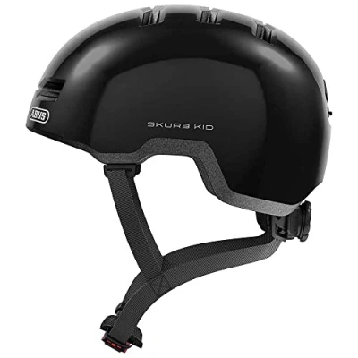 Immagine di ABUS casco per bambini Skurb Kid robusto da bici in look skater con spazio il codino e una varietà di disegni ragazze ragazzi nero lucido, taglia S