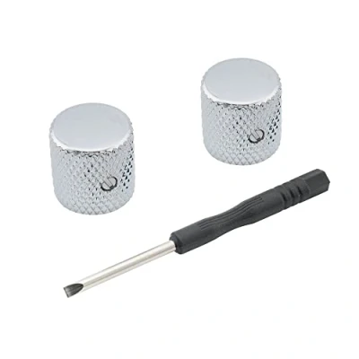 Immagine di Musiclily Pro 1/4&quot; Manopole Flat Top Knobs in Acciaio Raccordo Universale con Vite di Regolazione per Chitarra Elettrica e Basso, Cromato (Set 2)