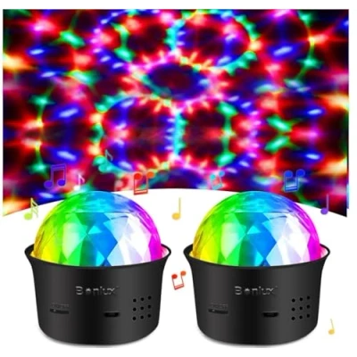 Immagine di Bonlux Sfera da discoteca 5 V effetti di luce RGB per feste d&#039;atmosfera con 7 colori 4 luminosità e telecomando camera dei bambini 2 pezzi