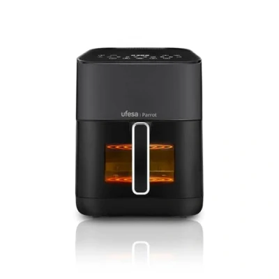 Immagine di Ufesa Parrot, Friggitrice ad Aria Doppia Resistenza con Vapore, 6 L, 1800 W, 10 Programmi Preimpostati, Finestra e Luce Interna, Ricettario Incluso