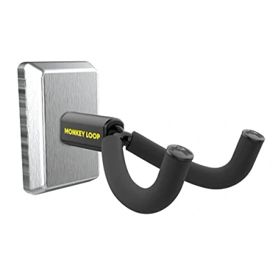 Immagine di MONKEY LOOP Prime Chrome Supporto per Chitarra Parete Gancio di Elettrica o Acustica Wall Coat Rack con Protezione in Gomma Apertura 55 mm Colore Argento