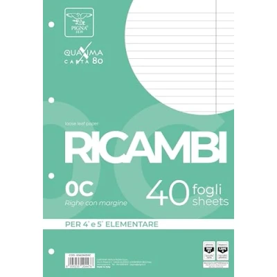 Immagine di Pigna, Confezione da 40 Ricambi con 4 fori per archiviazione, fogli f..to A4, 21x29,7, buchi senza rinforzo, 0C, righe margine