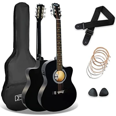 Immagine di 3rd Avenue Pacchetto con chitarra elettro acustica cutaway di dimensioni standard 4/4 livello beginner, accordatore incorporato ed equalizzatore Nero