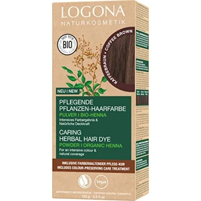 Immagine di LOGONA Naturkosmetik Colorante vegetale per capelli in polvere vegana con henné biologico colori intensi e lucentezza, colore vegetali marrone caffè (marrone), 1 x 100 g