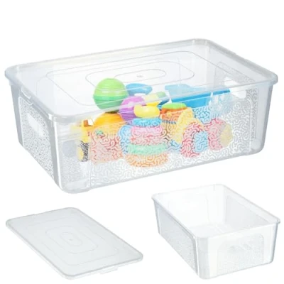 Immagine di KADAX contenitore rettangolare con coperchio, impilabile, scatola di plastica, salvaspazio (11 l, trasparente)