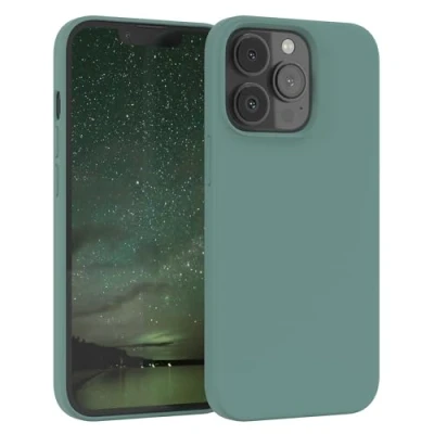 Immagine di EAZY CASE custodia per cellulare in silicone premium compatibile con iPhone 13 Pro protezione della fotocamera e rivestimento interno protettiva bumper Verde notte