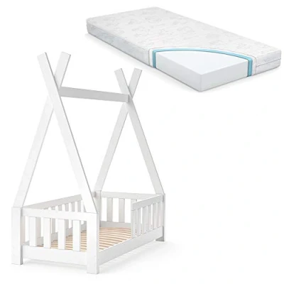 Immagine di VitaliSpa Letto Tipi Tipi, Bianco, 70x140 cm con recinzione e materasso