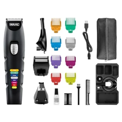 Immagine di Wahl Color Trim Advanced Multigroomer, innovativi pettini di Guida codificati a Colori, 240 Minuti Funzionamento, Caricatore USB, Ideale per Palestra e Viaggi, Lame affilate precisione