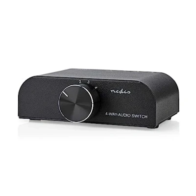 Immagine di Nedis Interruttore audio analogico 4 porte (s) Connettori Ingresso: 1 ingresso da 3,5 mm / 3 x (2 RCA femmina) Uscita: Manuale Metallo