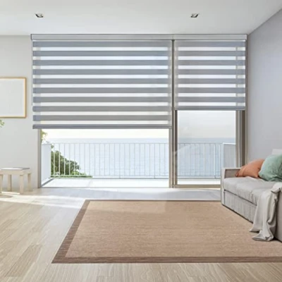 Immagine di Tende a rullo per interni Giorno e Notte Premium cassonetto esclusiva catenella in alluminio, di alta qualità, Tenda Doppio strato Storesdeco 100 x 250 cm Argento
