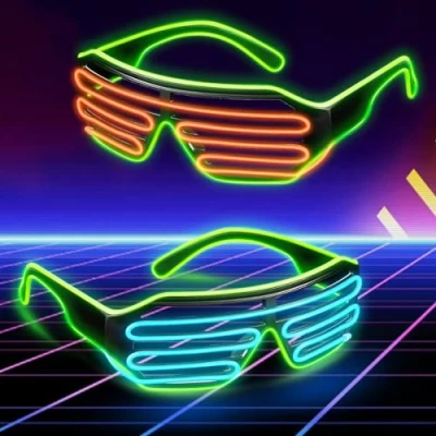 Immagine di Occhiali a LED Party: 2 Pezzi Neon Rave Occhiali, El Wire Shutter Con 3 Modalità Di Flash, Lampeggiante Da Sole per Edm, Natale, Halloween, Festa Compleanno