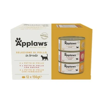 Immagine di Applaws 100% Natural Wet Cat Food, Multipack Chicken Selection in Broth (Pack of 12 x 156g Tins)