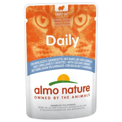 Immagine di 5 + 1 gratis! 6 x 70 g Almo Nature Daily umido per gatto Merluzzo e Gamberetti