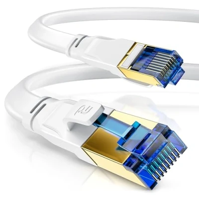 Immagine di CSL cavo di rete Cat 8.1, piatto, 40 Gbits, 10 m, patch LAN, 8 Gigabit RJ45, velocità in fibra ottica 40000 Mbits, posa 6 7