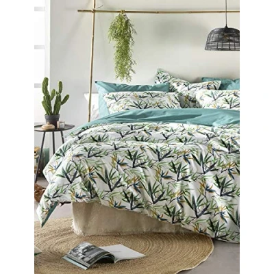 Immagine di De Witte Lietaer Salix Parure copripiumino e federe, in cotone, 200 x 220 cm, colore: Bianco/Verde/Bianco