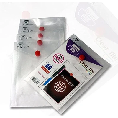 Immagine di ARK Carry File Popper Raccoglitore con chiusura a bottone automatico, confezione da 5 (trasparente, formato A6)