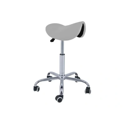 Immagine di QUIRUMED Sgabello Pony 5 ruote, base cromata, colore argento, rivestimento in similpelle, altezza regolabile, leggero, design ergonomico, girevole, fino a 150 kg