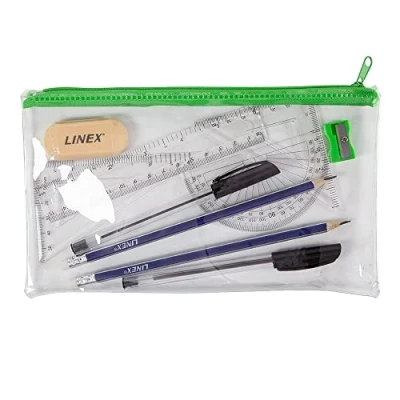 Immagine di Linex Set di astucci trasparenti riempiti, per studenti matematica, righello, goniometro
