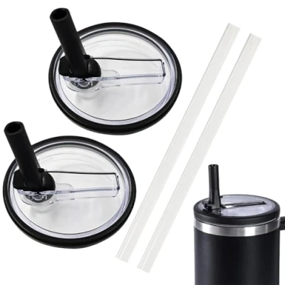 Immagine di NEERIX 2 coperchi di ricambio riutilizzabili per bicchieri da 40 oz, coperchio premium con cannuccia, a prova perdite e antipolvere, accessori Stanley Cup,