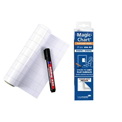 Immagine di Legamaster 7 159000 A4 Magic Chart Notes Flipchart, fogli elettrostatici riposizionabili include 25 a quadretti (20 x 30 cm)