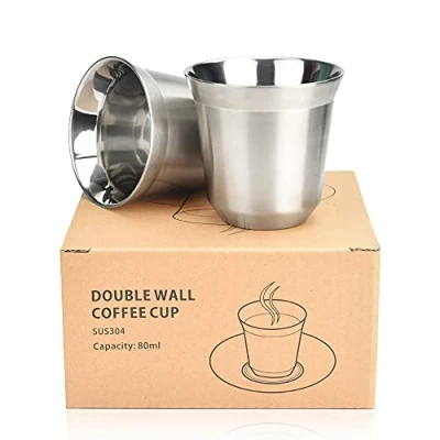 Immagine di WANTOUTH 2 Pezzi Tazza In Acciaio Inox Tazze da Caffè Isolate a Doppia Parete Bicchieri Birra Metallo Riutilizzabile Tazzine Espresso per Birra, 80 ml
