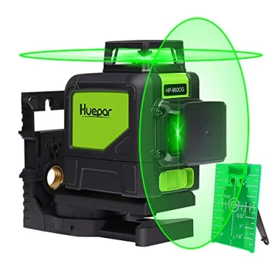 Immagine di Huepar 902CG Livella Laser 2X 360 Verde 40m 8 Linee, Modalità Impulso, Autolivellante a Croce, Orizzontale/Verticale Gradi, Funzione di Inclinazione, con Supporto Base Magnetico