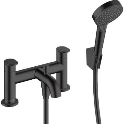 Immagine di hansgrohe Vernis Blend Rubinetteria 2 fori bordo vasca con deviatore e doccetta Vario, nero opaco, 71461670
