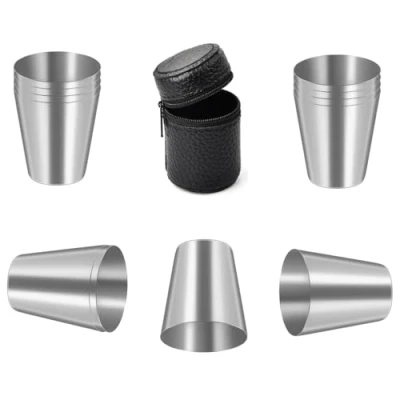 Immagine di Dokeno 12 Pezzi Bicchieri da Shot in Acciaio Inossidabile, 30ml Metallo Grappa Portatili, Mini impilabili Vino Campeggio Tazza con Custodia Pelle per Picnic Viaggi