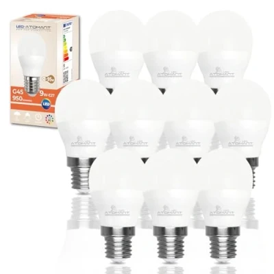 Immagine di LED ATOMANT Confezione da 10 Lampadina G45 9W, Attacco E27, Colore Bianco Caldo (3000K), 950 Lumen