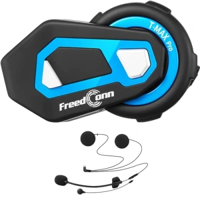 Immagine di FreedConn T MAX Pro interfono moto Intercom bluetooth 5.0 Kit di comunicazione cuffie intercomunicanti, Gamma 1000M, supporta 6 membri Connessione simultanea, Radio FM, comando vocale,GPS