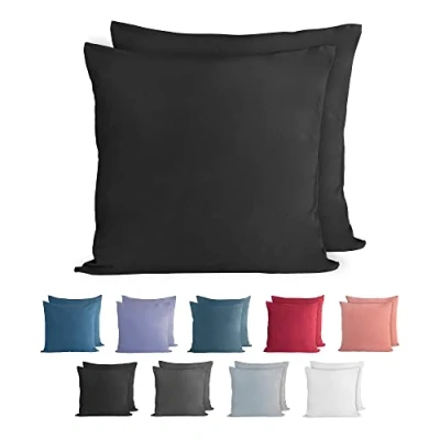 Immagine di Komfortec Just Contempo Set di 2 federe per cuscino, 60 x cm, 100% cotone, super morbide, 150 g/m², colore: nero