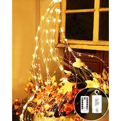 Immagine di Joysing Luci di Natale 1M 100 Led a Batteria con Telecomando, Timer,8 Modalità Fascio Impermeabile Albero Cascata Luminosa per Natalizia Interno Esterno Decorazione