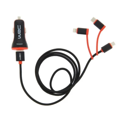 Immagine di WRC 007272 Caricabatterie da auto per cellulare 1 con cavo USB type C, Lightning, micro