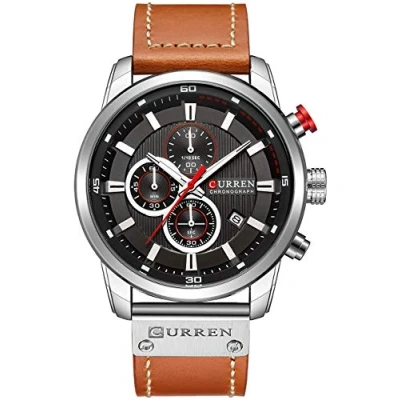 Immagine di orologio da uomo con cinturino in pelle, classico, casual, acciaio inox, impermeabile, cronografo data, analogico al quarzo (argento nero), Argento e nero., Sportivo