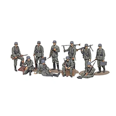 Immagine di TAMIYA Militär 32602 1:48 Fig Set Dt. fanteria (10), riproduzione fedele all&#039;originale, kit di costruzione in plastica, per fai da te, modellini, assemblaggio, non verniciato, multicolore