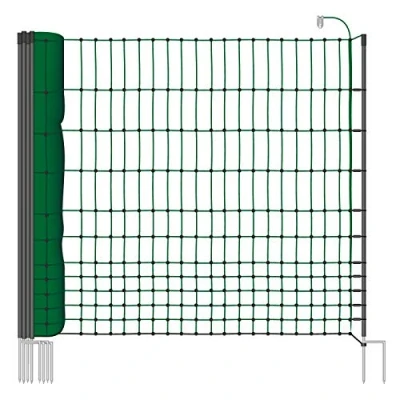 Immagine di VOSS.farming Rete pollame Classic per recinzioni elettrificabili, 112 cm di Altezza e 25 m Lunghezza, a Punta Doppia, Dotata 9 Pali, Colore Verde