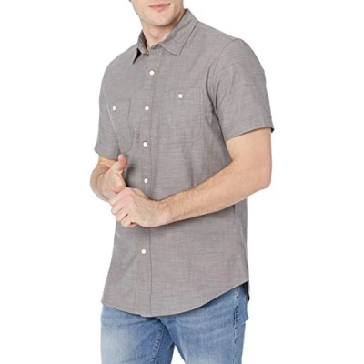 Immagine di Amazon Essentials Camicia in Chambray a Maniche Corte Uomo, Grigio Scuro, XL